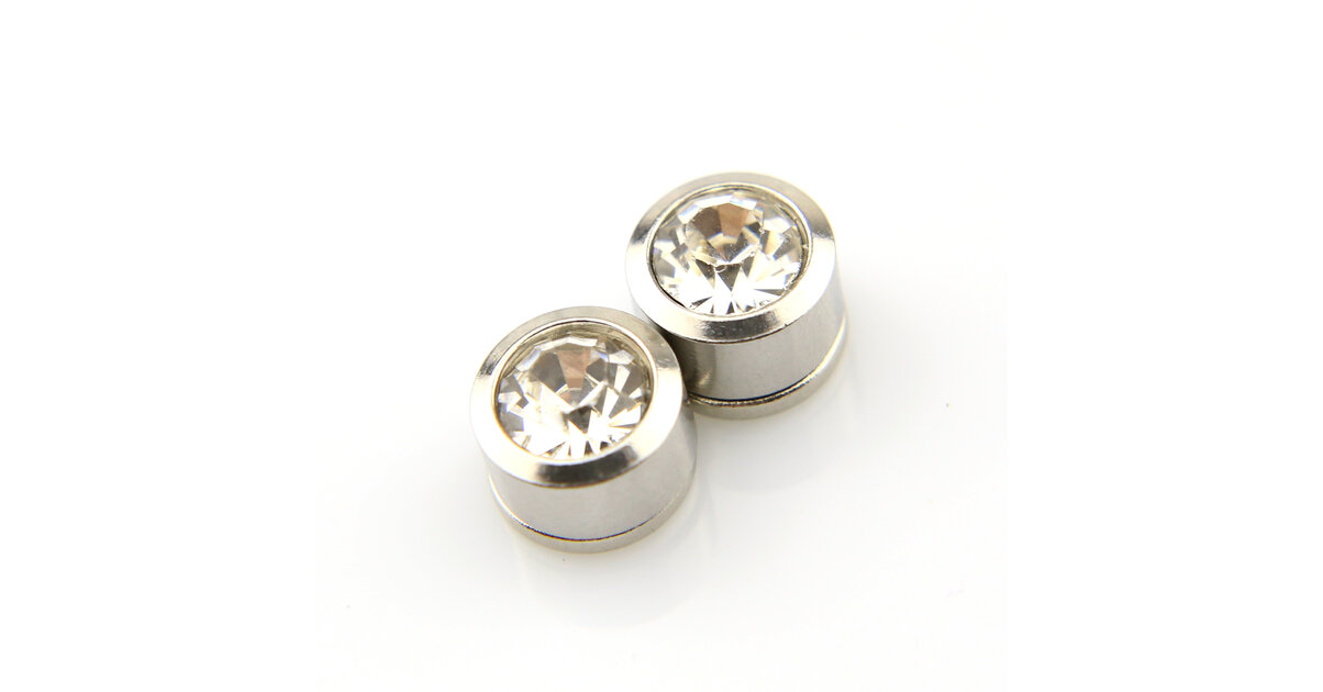 Boucles d'oreilles acier non percées aimant magnétique BOF25 Blanc 8mm